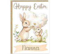 Custom Happy Easter Cards Personalised Own Name For Kids Grandchildren Bunny Rabbit Gift For Easter Spring Celebration A5 Greetings Card