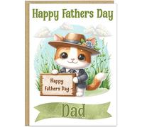 Custom Happy Father's Day Cute Animal Card - To The Best Dad on Fathers Day - Thoughtful Keepsake Greetings Card For Grandad - Fun Cat Dog Fox Highland Cow Design Cards (Design 2)