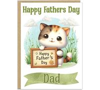 Custom Happy Father's Day Cute Animal Card - To The Best Dad on Fathers Day - Thoughtful Keepsake Greetings Card For Grandad - Fun Cat Dog Fox Highland Cow Design Cards (Design 1)