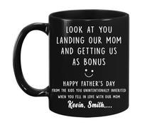 Custom Happy Father's Day Stepfather Funny Novelty Coffee Mug Look at You Landing Our Mom and Getting Us Mugs Cups for Stepdad Gifts from Daughter Cup White 11 Oz