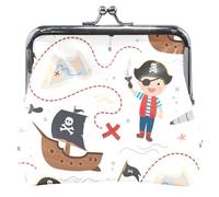 Custom Happy Pirates White Coin Purse Holder Women Leather Buckle Kiss Lock Small Change Purse, Happy Pirates White, OneSize