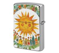 Custom Happy Smiling Sun Lighter Case Personalized Metal Lighter Cover Holder Reusable Shockproof Protective Lighters Without Insert Gift for Men Women Dad Husband