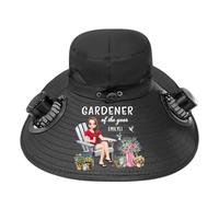 Custom Hats with Fans Solar Powered, Personalized Name Gardener of The Year Solar Fan Hat for Women, Style-4, One Size