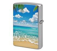 Custom Hawaiian Beach Lighter Case Personalized Metal Lighter Cover Holder Reusable Shockproof Protective Lighters Without Insert Gift for Men Women Dad Husband