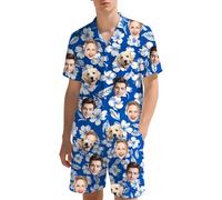 Custom Hawaiian Set for Men with Face Photo, Personalised Hawaiian Shirts and Short, Tropical Summer Beach Casual, Personalised Gifts for Men