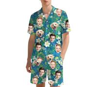 Custom Hawaiian Set for Men with Face Photo, Personalised Shiteshirts Hawaiian Shirts and Short, Tropical Summer Beach Casual, Personalised Gifts for Men