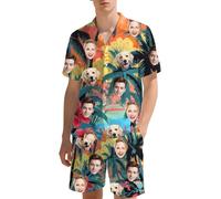 Custom Hawaiian Set for Men with Face Photo, Personalised Shiteshirts Hawaiian Shirts and Short, Tropical Summer Beach Casual, Personalised Gifts for Men