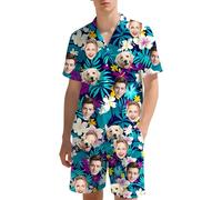 Custom Hawaiian Set for Men with Face Photo, Personalised Shiteshirts Hawaiian Shirts and Short, Tropical Summer Beach Casual, Personalised Gifts for Men