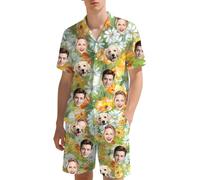 Custom Hawaiian Set for Men with Face Photo, Personalised Shiteshirts Hawaiian Shirts and Short, Tropical Summer Beach Casual, Personalised Gifts for Men