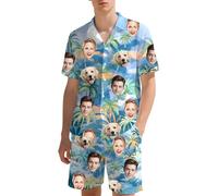 Custom Hawaiian Set for Men with Face Photo, Personalised Shiteshirts Hawaiian Shirts and Short, Tropical Summer Beach Casual, Personalised Gifts for Men