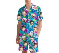 Custom Hawaiian Set for Men with Face Photo, Personalised Shiteshirts Hawaiian Shirts and Short, Tropical Summer Beach Casual, Personalised Gifts for Men