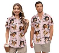 Custom Hawaiian Shirt Couples for Women Men Matching Personalized Faces Funny Tropical Flower Short Sleeve Beach Shirts