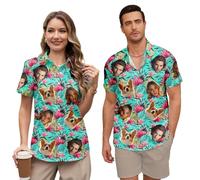 Custom Hawaiian Shirt Couples for Women Men Matching Personalized Faces Funny Tropical Flower Short Sleeve Beach Shirts