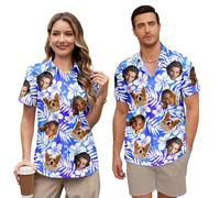 Custom Hawaiian Shirt Couples for Women Men Matching Personalized Faces Funny Tropical Flower Short Sleeve Beach Shirts