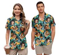 Custom Hawaiian Shirt Couples for Women Men Matching Personalized Faces Funny Tropical Flower Short Sleeve Beach Shirts