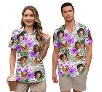 Custom Hawaiian Shirt Couples for Women Men Matching Personalized Faces Funny Tropical Flower Short Sleeve Beach Shirts