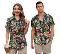 Custom Hawaiian Shirt Couples for Women Men Matching Personalized Faces Funny Tropical Flower Short Sleeve Beach Shirts