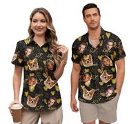 Custom Hawaiian Shirt Couples for Women Men Matching Personalized Faces Funny Tropical Flower Short Sleeve Beach Shirts