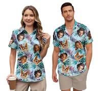 Custom Hawaiian Shirt Couples for Women Men Matching Personalized Faces Funny Tropical Flower Short Sleeve Beach Shirts