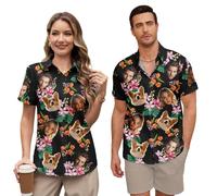Custom Hawaiian Shirt Couples for Women Men Matching Personalized Faces Funny Tropical Flower Short Sleeve Beach Shirts