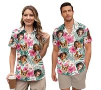 Custom Hawaiian Shirt Couples for Women Men Matching Personalized Faces Funny Tropical Flower Short Sleeve Beach Shirts