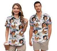 Custom Hawaiian Shirt Couples for Women Men Matching Personalized Faces Funny Tropical Flower Short Sleeve Beach Shirts