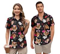 Custom Hawaiian Shirt Couples for Women Men Matching Personalized Faces Funny Tropical Flower Short Sleeve Beach Shirts