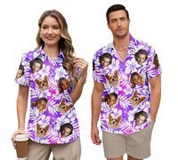 Custom Hawaiian Shirt Couples for Women Men Matching Personalized Faces Funny Tropical Flower Short Sleeve Beach Shirts
