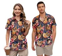 Custom Hawaiian Shirt Couples for Women Men Matching Personalized Faces Funny Tropical Flower Short Sleeve Beach Shirts