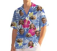 Custom Hawaiian Shirt for Men Funny Hawaiian Shirts with Face Photo Shiteshirts for Men Tropical Summer Beach Casual Short Sleeve Button Down Shirts M-4XL (UK, Alpha, M, 4XL, Regular, Regular, 6)
