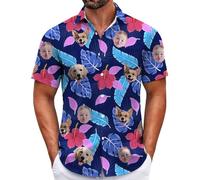 Custom Hawaiian Shirt for Men, Funny Hawaiian Shirts with Faces, Shiteshirts for Men, Tropical Summer Beach Casual Short Sleeve Button Down Shirts (UK, Alpha, XS, 4XL, Regular, Regular, Style 17)