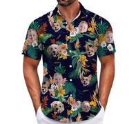 Custom Hawaiian Shirt for Men, Funny Hawaiian Shirts with Faces, Shiteshirts for Men, Tropical Summer Beach Casual Short Sleeve Button Down Shirts (UK, Alpha, XS, 4XL, Regular, Regular, Style 12)