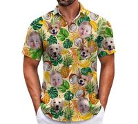 Custom Hawaiian Shirt for Men, Funny Hawaiian Shirts with Faces, Shiteshirts for Men, Tropical Summer Beach Casual Short Sleeve Button Down Shirts (UK, Alpha, XS, Regular, Regular, Design-25)