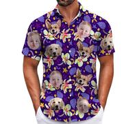 Custom Hawaiian Shirt for Men, Funny Hawaiian Shirts with Faces, Shiteshirts for Men, Tropical Summer Beach Casual Short Sleeve Button Down Shirts (UK, Alpha, XS, Regular, Regular, Design-30)