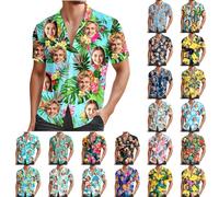Custom Hawaiian Shirt for Men with Face Personalised Tropical Floral Button Down Shirts Pet Wife's Husband's Photo Beach Shirt Multicoloured