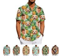 Custom Hawaiian Shirt for Men Women with Face photo Personalised Hawaiian Shirts Button Down with Picture funny shiteshirts Tropical Flamingo Beach Shirts Gifts for Husband Boyfriend Travel Holiday