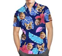 Custom Hawaiian Shirt, Personalized Beach Short Sleeve Shirt, Custom Men's Button Down Hawaiian Shirts w/Pet or Human Face (Polyester, Style-13)