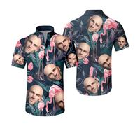 Custom Hawaiian Shirt W/Face for Men Personalized Funny Button Down Hawaiian Shirts w/Photo Tropical Beach Shirts (UK, Alpha, L, Regular, Regular, #16)