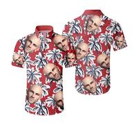 Custom Hawaiian Shirt W/Face for Men Personalized Funny Button Down Hawaiian Shirts w/Photo Tropical Beach Shirts (UK, Alpha, S, Regular, Regular, #11)