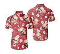Custom Hawaiian Shirt W/Face for Men Personalized Funny Button Down Hawaiian Shirts w/Photo Tropical Beach Shirts (UK, Alpha, 3XL, Regular, Regular, #10)