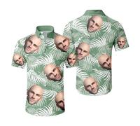Custom Hawaiian Shirt W/Face for Men Personalized Funny Button Down Hawaiian Shirts w/Photo Tropical Beach Shirts (UK, Alpha, XL, Regular, Regular, #9)