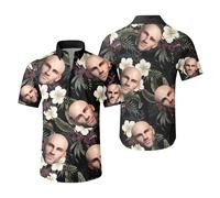 Custom Hawaiian Shirt W/Face for Men Personalized Funny Button Down Hawaiian Shirts w/Photo Tropical Beach Shirts (UK, Alpha, XL, Regular, Regular, #2)