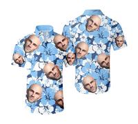 Custom Hawaiian Shirt W/Face for Men Personalized Funny Button Down Hawaiian Shirts w/Photo Tropical Beach Shirts (UK, Alpha, 3XL, Regular, Regular, #14)