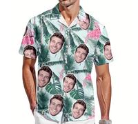 Custom Hawaiian Shirt with Face for Men Women Personalized Funny Mens Hawaiian Shirts Button Down with Photo Picture Short Sleeve Tropical Aloha Flamingo Beach Shirts Gifts for Boyfriend Husband