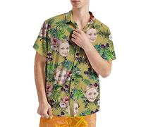 Custom Hawaiian Shirt with Face for Men Women Personalized Funny Mens Hawaiian Shirts Button Down with Photo Picture Short Sleeve Tropical Aloha Flamingo Beach Shirts Gifts for Boyfriend Husband