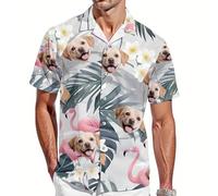 Custom Hawaiian Shirt with Face for Men Women Personalized Funny Mens Hawaiian Shirts Button Down with Photo Picture Short Sleeve Tropical Aloha Flamingo Beach Shirts Gifts for Boyfriend Husband