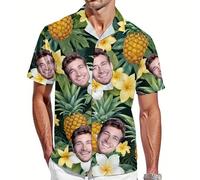 Custom Hawaiian Shirt with Face for Men Women Personalized Funny Mens Hawaiian Shirts Button Down with Photo Picture Short Sleeve Tropical Aloha Flamingo Beach Shirts Gifts for Boyfriend Husband