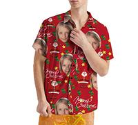 Custom Hawaiian Shirt with Face for Men Women Personalized Funny Mens Hawaiian Shirts Button Down with Photo Picture Short Sleeve Tropical Aloha Flamingo Beach Shirts Gifts for Boyfriend Husband