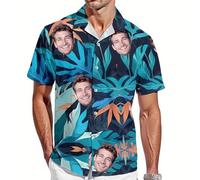 Custom Hawaiian Shirt with Face for Men Women Personalized Funny Mens Hawaiian Shirts Button Down with Photo Picture Short Sleeve Tropical Aloha Flamingo Beach Shirts Gifts for Boyfriend Husband
