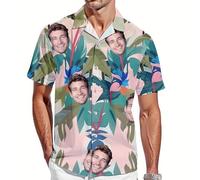 Custom Hawaiian Shirt with Face for Men Women Personalized Funny Mens Hawaiian Shirts Button Down with Photo Picture Short Sleeve Tropical Aloha Flamingo Beach Shirts Gifts for Boyfriend Husband